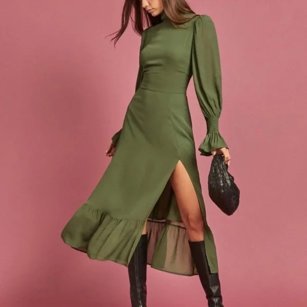 Reformation Galena Moss Green Dress - Size 4